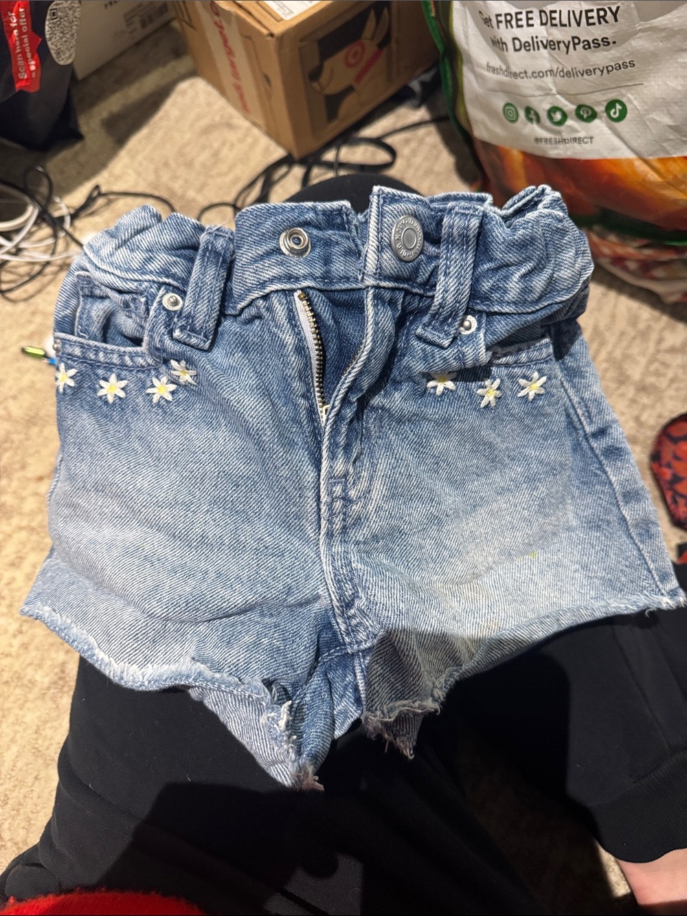 Old Navy Light Blue Denim Daisy Embroidered Girls' Shorts